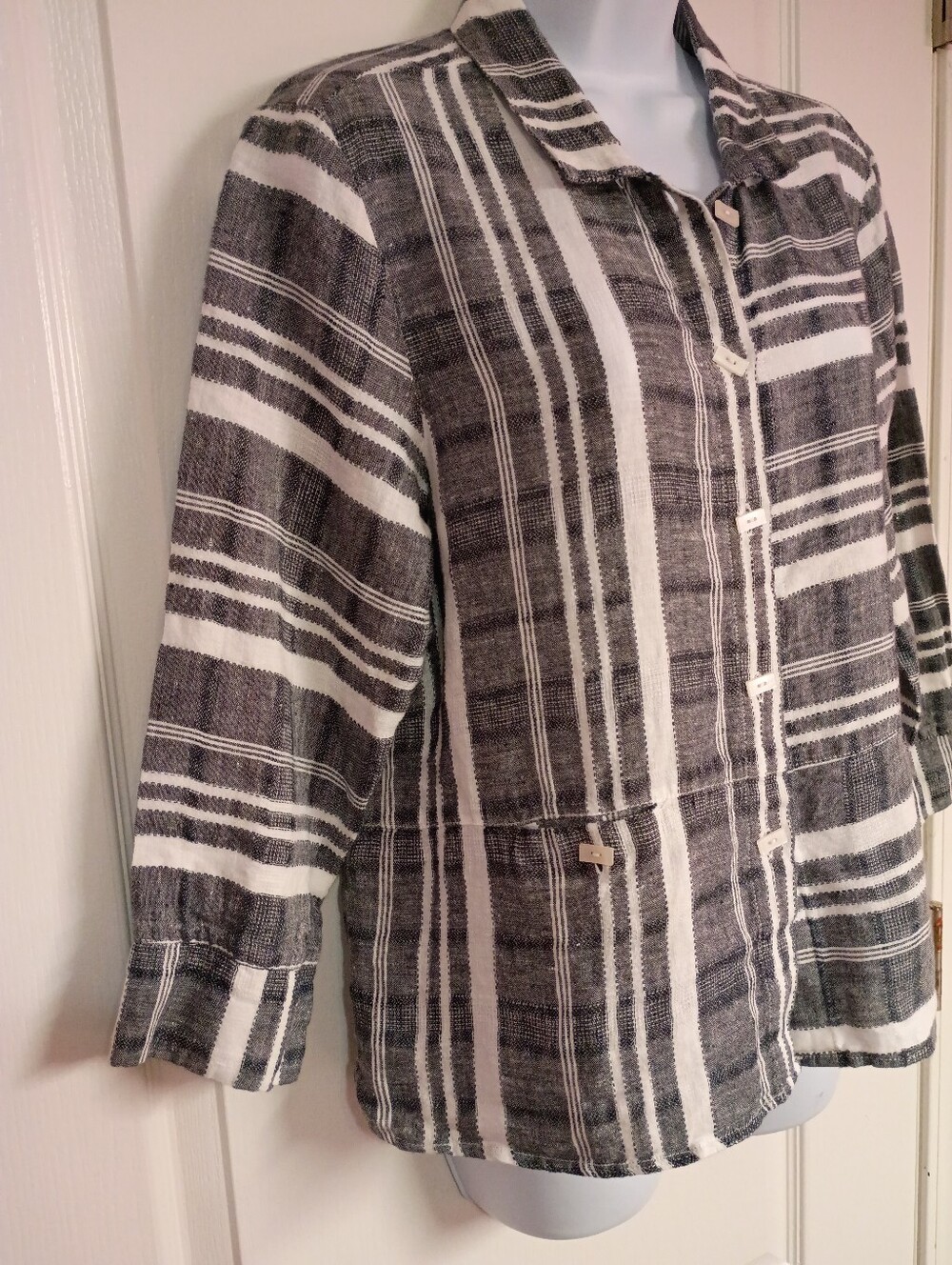 Linen Striped Button-Down Shirt - Picture 2 of 11